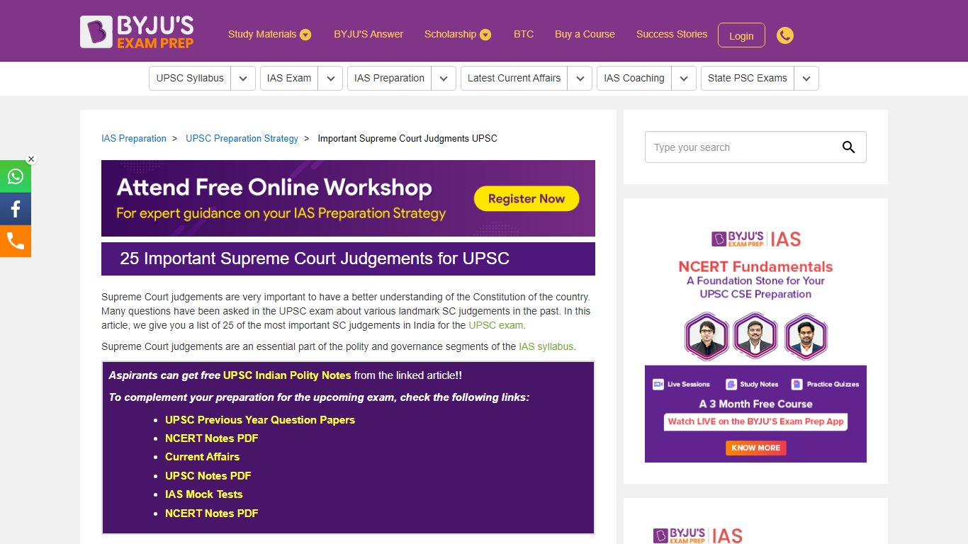 25 Important Supreme Court Judgements - Indian Polity Notes - BYJUS